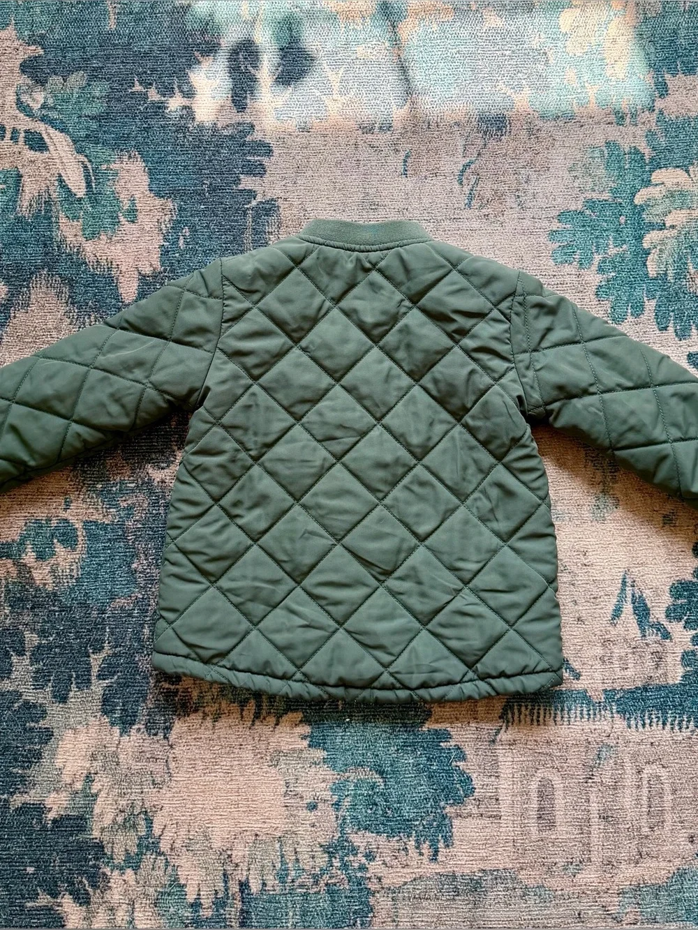 H&M Kids Quilted Zip Up Bomber Jacket Coat in Olive Green - 3T